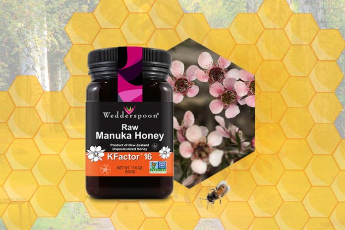 Wedderspoon KFactor16 is raw manuka honey sourced unpasteurized directly from New Zealand.