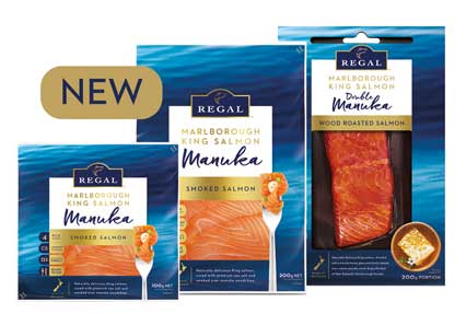 New packaging of Regal Smoked Manuka Salmon - 100g sliced, 200g sliced, 200g chunk