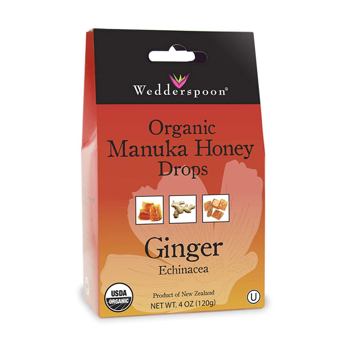 Wedderspoon Organic Manuka Honey Drops – Ginger with Echinacea (4.0 oz) 120g